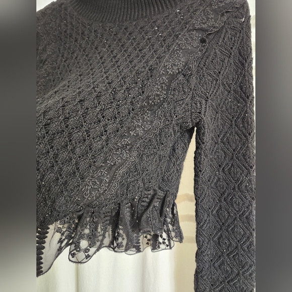 Beautiful, Vtg, Zara Black Lace Trim Sweater. Quite Firm On $ - Picture 6 of 11
